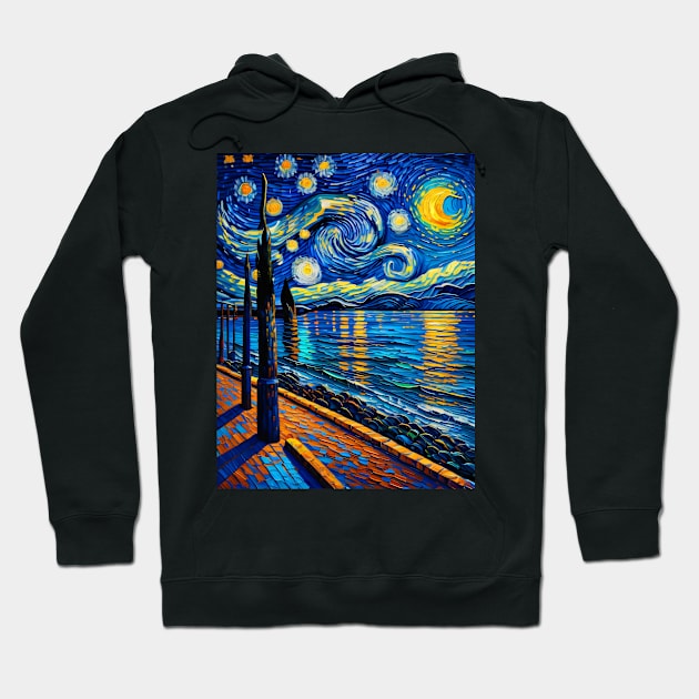 South beach at starry night Hoodie by FUN GOGH